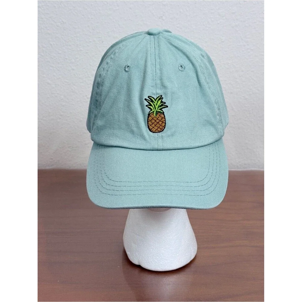 Aqua Blue Pineapple Embroidered Baseball Cap OS